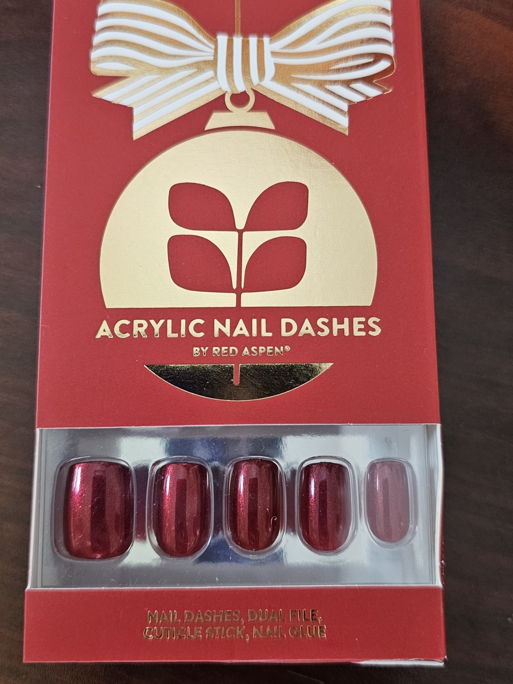 Red Aspen Acrylic Nail Dashes - Shimmering Red Press-On Nails